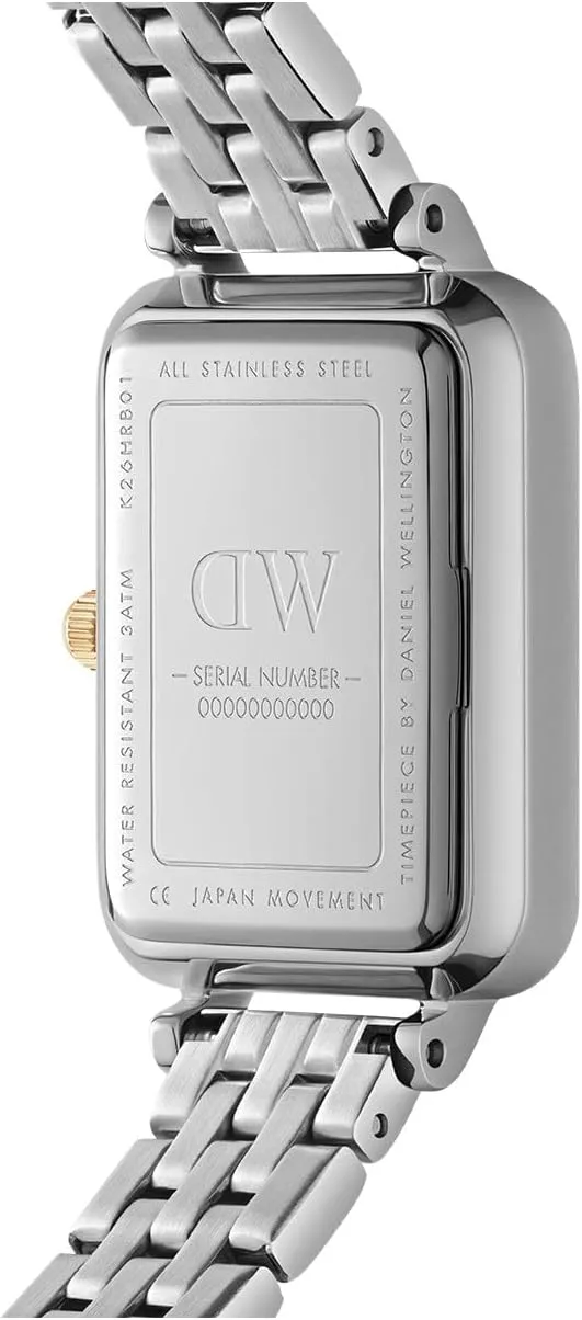 Daniel Wellington Quadro 5-Link Bezel Women's Watch – 20x26mm Square Case, Stainless Steel Strap, Japanese Quartz Movement, Water Resistant, Analog Watch for Women