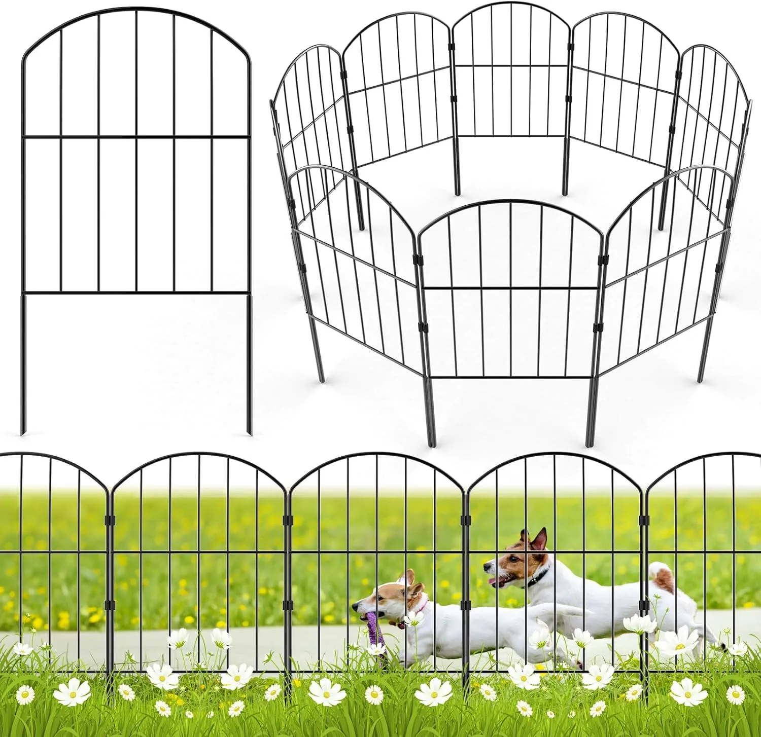 Decorative Garden Fence Outdoor, 19 Panels Rustproof Metal Landscape Barrier Fence, Total 20ft (L) x 24in (H), Black Ornamental Fence for Yard, Patio, Lawn, Garden Bed, Easy to Install