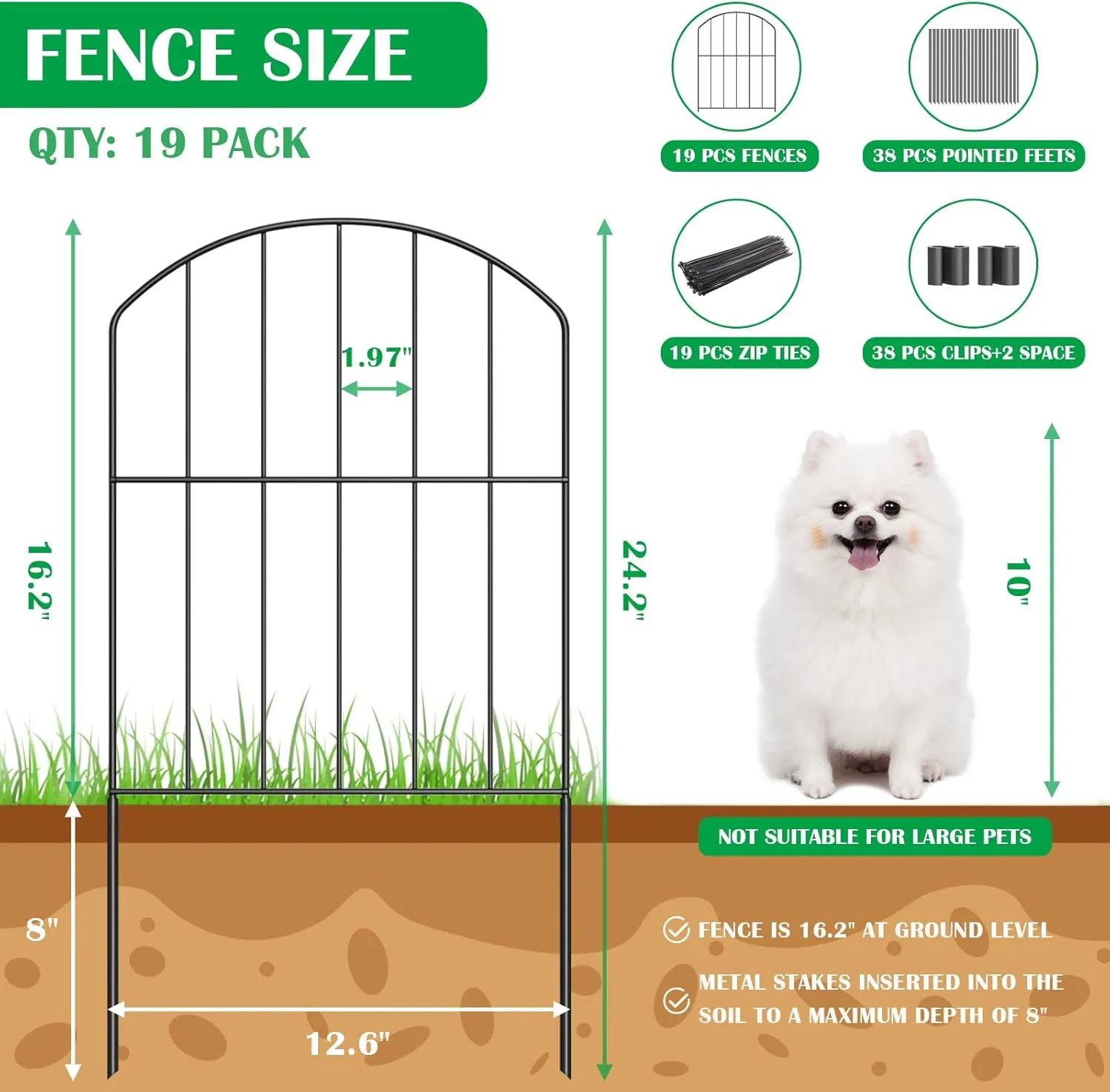 Decorative Garden Fence Outdoor, 19 Panels Rustproof Metal Landscape Barrier Fence, Total 20ft (L) x 24in (H), Black Ornamental Fence for Yard, Patio, Lawn, Garden Bed, Easy to Install