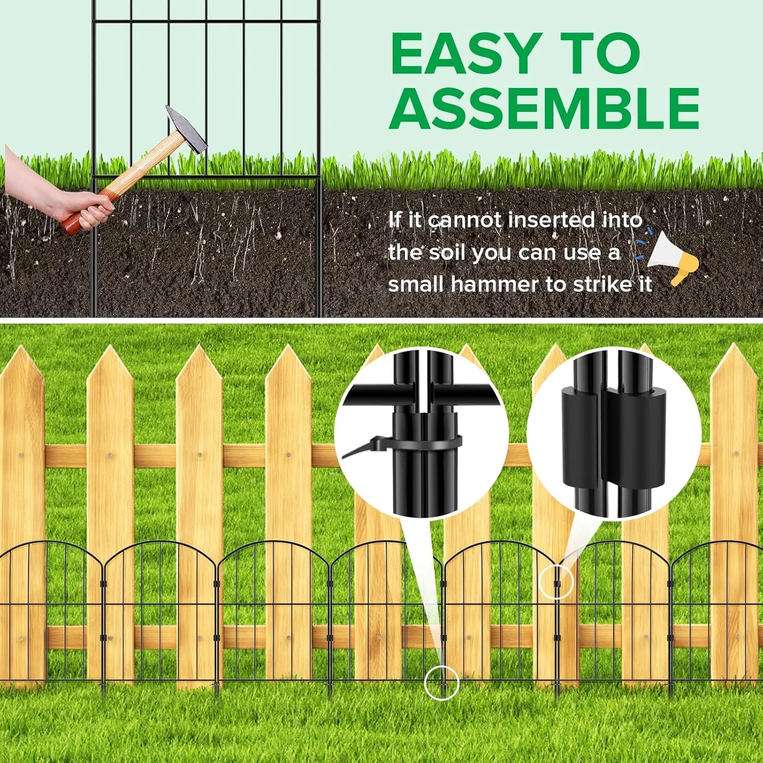 Decorative Garden Fence Outdoor, 19 Panels Rustproof Metal Landscape Barrier Fence, Total 20ft (L) x 24in (H), Black Ornamental Fence for Yard, Patio, Lawn, Garden Bed, Easy to Install