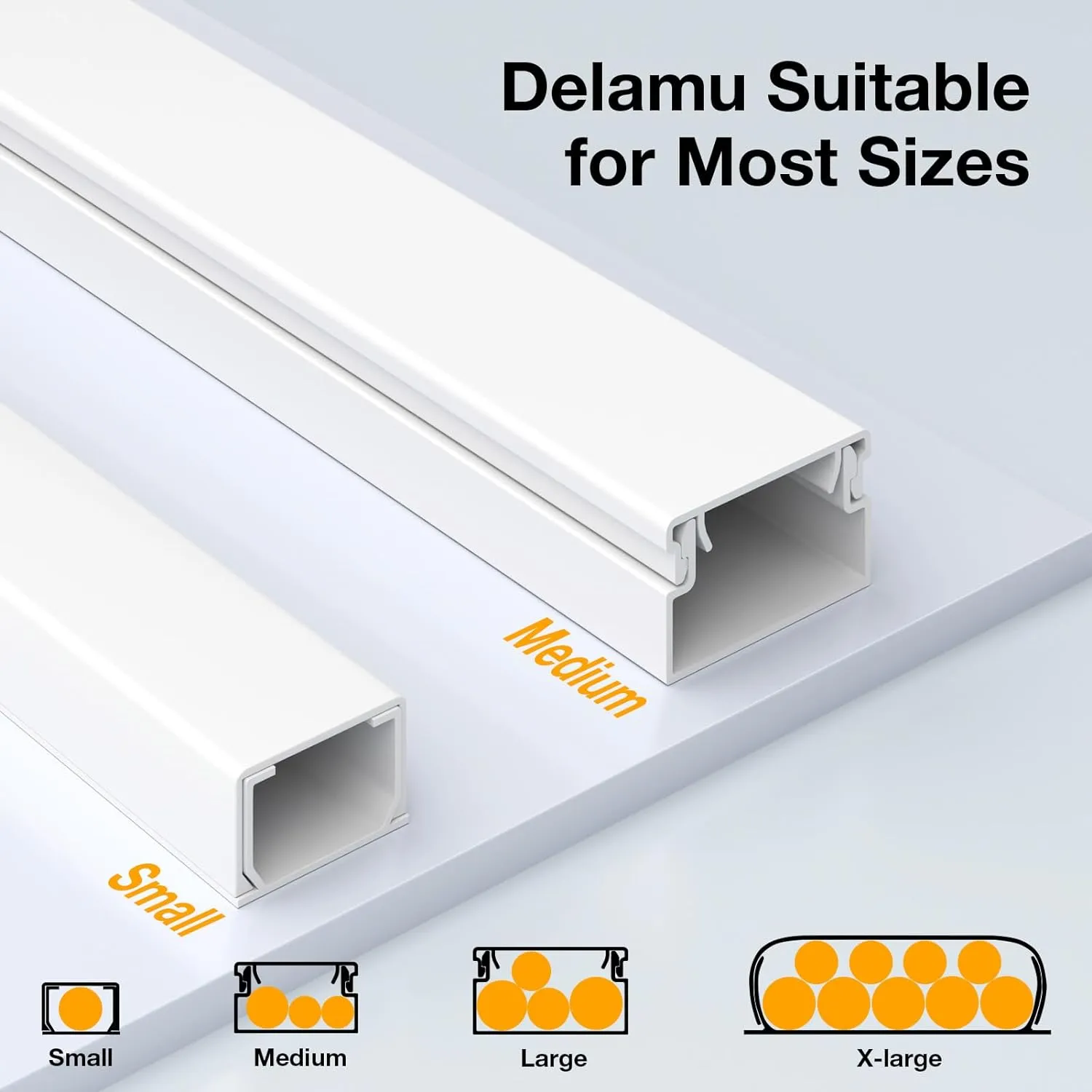 Delamu Cord Hider, 157in Wire Covers for Cords on Wall, Premium Cable Hider Cord Covers for Wires, Cable Management Wire Hiders for TV, Cable Raceway Kit, 10X L15.7X W0.95x H0.55in, White