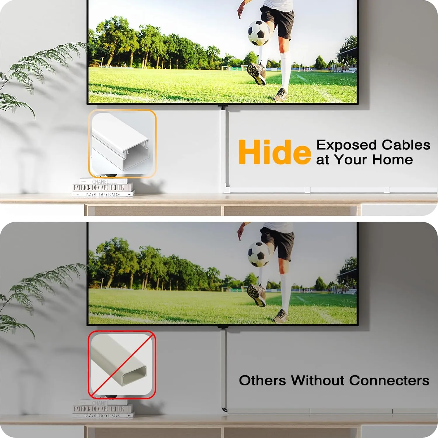 Delamu Cord Hider, 157in Wire Covers for Cords on Wall, Premium Cable Hider Cord Covers for Wires, Cable Management Wire Hiders for TV, Cable Raceway Kit, 10X L15.7X W0.95x H0.55in, White