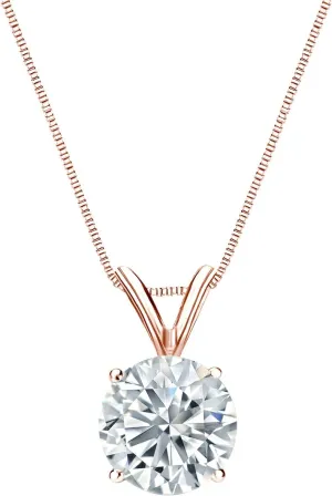 Diamond Wish 14k Rose Gold Round Solitaire Diamond Pendant Necklace (1/4cttw, H-I, I2-I3) 4-Prong Basket, 18-inch Box Chain