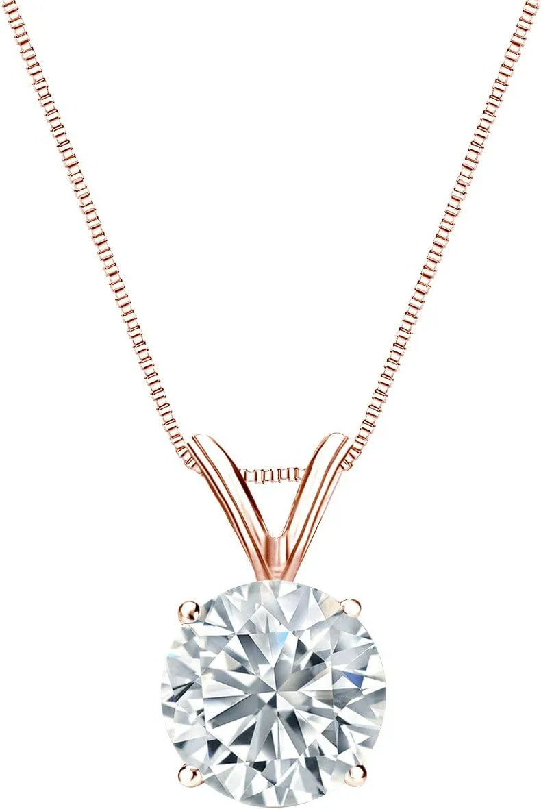 Diamond Wish 14k Rose Gold Round Solitaire Diamond Pendant Necklace (3/4cttw, H-I, I2-I3) 4-Prong Basket, 18-inch Box Chain