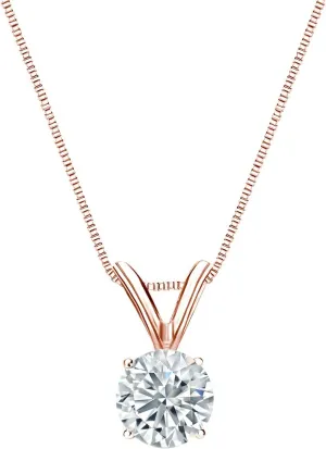 Diamond Wish 14k Rose Gold Round Solitaire Diamond Pendant Necklace (3/8cttw, H-I, I1-I2) 4-Prong Basket, 18-inch Box Chain