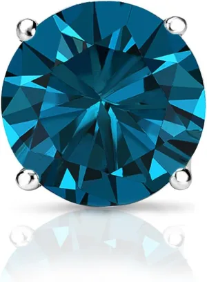 Diamond Wish 14k White Gold Round Blue Diamond SINGLE STUD Earring (1/6cttw, I1-I2) 4-Prong Basket, Screw-Back