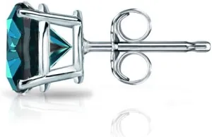 Diamond Wish 14k White Gold Round Blue Diamond SINGLE STUD Earring (1/8cttw, I1-I2) 4-Prong Basket, Push-Back