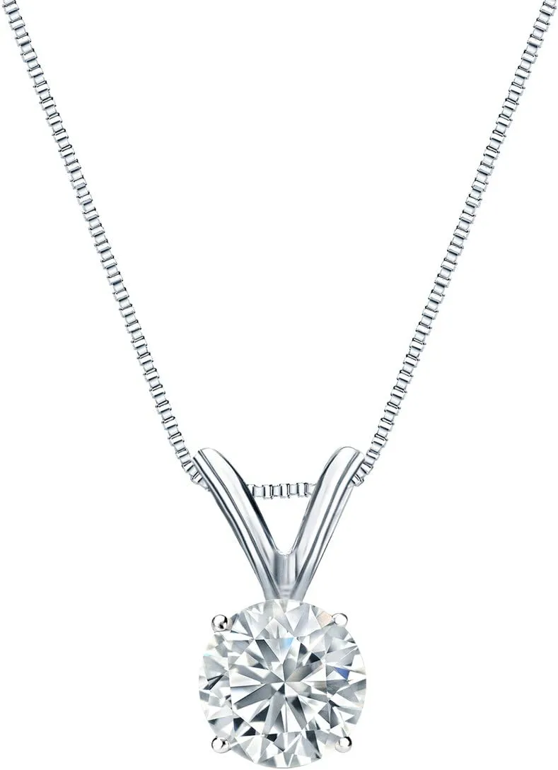 Diamond Wish 14k White Gold Round Solitaire Diamond Pendant Necklace (3/8cttw, H-I, I1-I2) 4-Prong Basket, 18-inch Box Chain