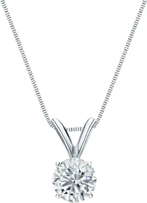 Diamond Wish 14k White Gold Round Solitaire Diamond Pendant Necklace (3/8cttw, H-I, I1-I2) 4-Prong Basket, 18-inch Box Chain
