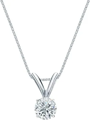 Diamond Wish 18k Gold Round Diamond Solitaire Pendant (1/5 to 1 Carat TW, H-I, I1-I2) 4-Prong Basket, 18-inch Box Chain