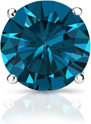 Diamond Wish 18k White Gold Round Blue Diamond SINGLE STUD Earring (3/4cttw, I1-I2) 4-Prong Basket, Push-Back