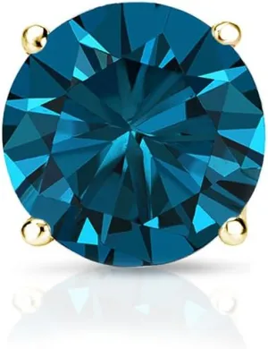 Diamond Wish 18k Yellow Gold Round Blue Diamond SINGLE STUD Earring (1/4cttw, I1-I2) 4-Prong Basket, Push-Back