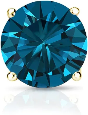 Diamond Wish 18k Yellow Gold Round Blue Diamond SINGLE STUD Earring (3/8cttw, I1-I2) 4-Prong Basket, Push-Back