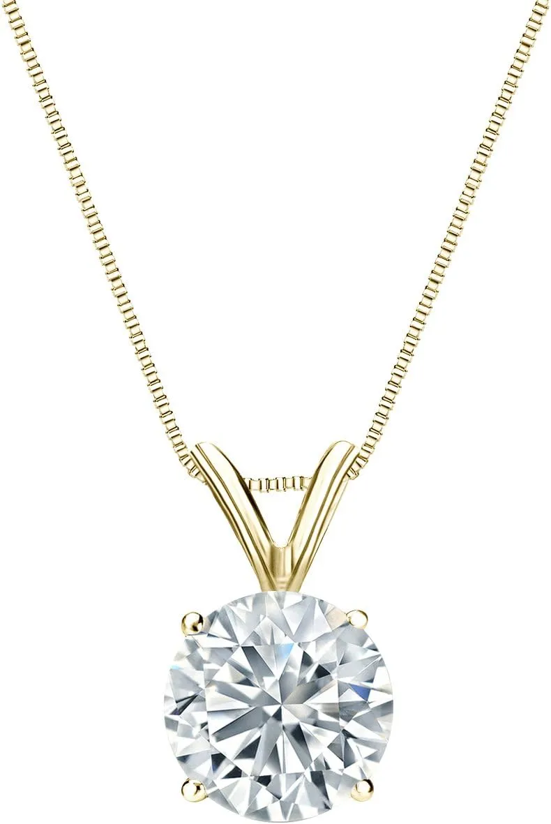 Diamond Wish 18k Yellow Gold Round Solitaire Diamond Pendant Necklace (1/4cttw, G-H, SI1-SI2) 4-Prong Basket, 18-inch Box Chain