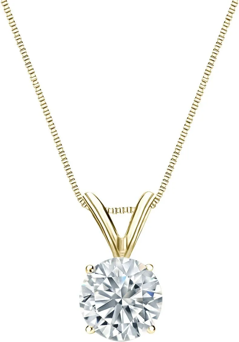 Diamond Wish 18k Yellow Gold Round Solitaire Diamond Pendant Necklace (3/5cttw, H-I, I1-I2) 4-Prong Basket, 18-inch Box Chain