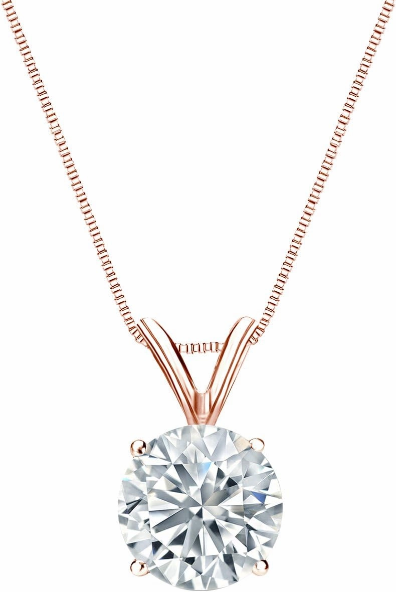 Diamond Wish 14k Rose Gold Round Solitaire Diamond Pendant Necklace (1/2cttw, H-I, I2-I3) 4-Prong Basket, 18-inch Box Chain