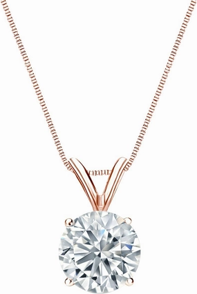 Diamond Wish 14k Rose Gold Round Solitaire Diamond Pendant Necklace (1/4cttw, J-K, I1-I2) 4-Prong Basket, 18-inch Box Chain