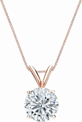 Diamond Wish 14k Rose Gold Round Solitaire Diamond Pendant Necklace (3/5cttw, G-H, SI2-I1) 4-Prong Basket, 18-inch Box Chain