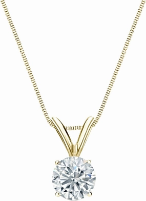 Diamond Wish 14k Yellow Gold Round Solitaire Diamond Pendant Necklace (3/8cttw, H-I, I1-I2) 4-Prong Basket, 18-inch Box Chain
