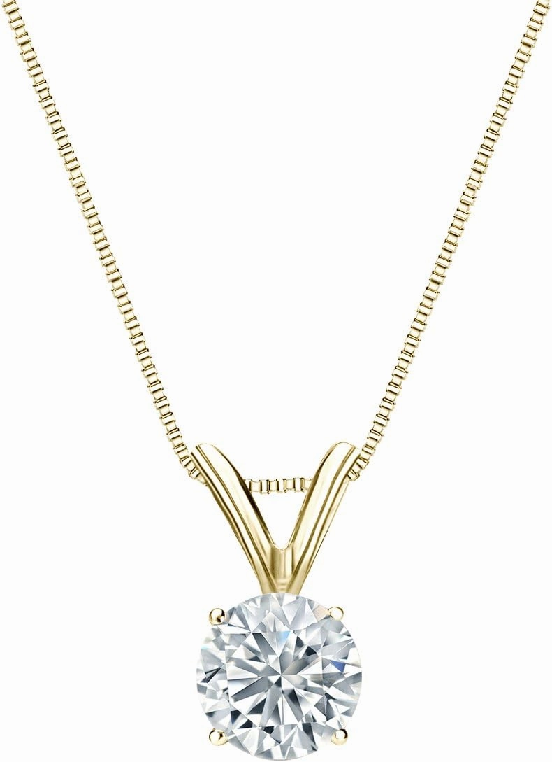 Diamond Wish 14k Yellow Gold Round Solitaire Diamond Pendant Necklace (3/8cttw, H-I, I1-I2) 4-Prong Basket, 18-inch Box Chain