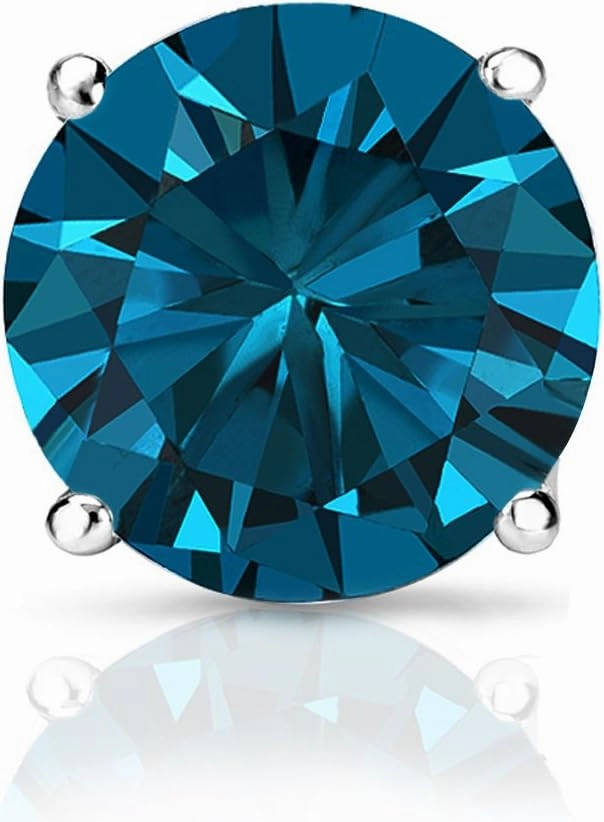 Diamond Wish 18k Gold Round Blue Diamond SINGLE STUD Earring (1/8 to 1ct TW, I1-I2) 4-Prong Basket, Screw-Back