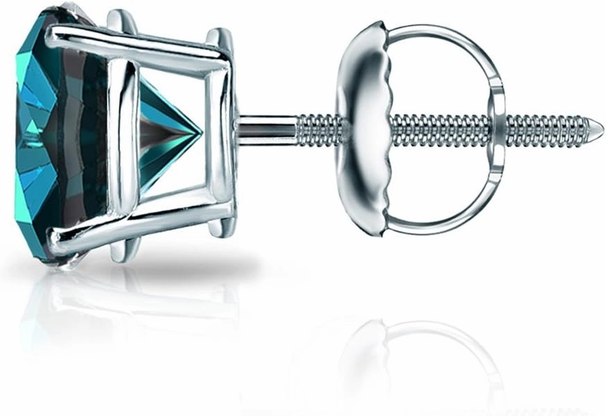 Diamond Wish 18k Gold Round Blue Diamond SINGLE STUD Earring (1/8 to 1ct TW, I1-I2) 4-Prong Basket, Screw-Back