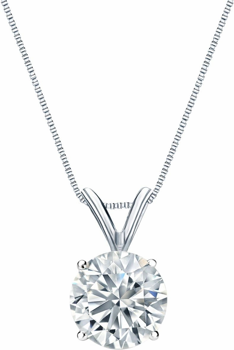 Diamond Wish 18k White Gold Round Solitaire Diamond Pendant Necklace (1/3cttw, H-I, I2-I3) 4-Prong Basket, 18-inch Box Chain