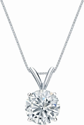 Diamond Wish 18k White Gold Round Solitaire Diamond Pendant Necklace (1cttw, H-I, I2-I3) 4-Prong Basket, 18-inch Box Chain