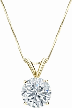 Diamond Wish 18k Yellow Gold Round Solitaire Diamond Pendant Necklace (1/2cttw, J-K, I1-I2) 4-Prong Basket, 18-inch Box Chain