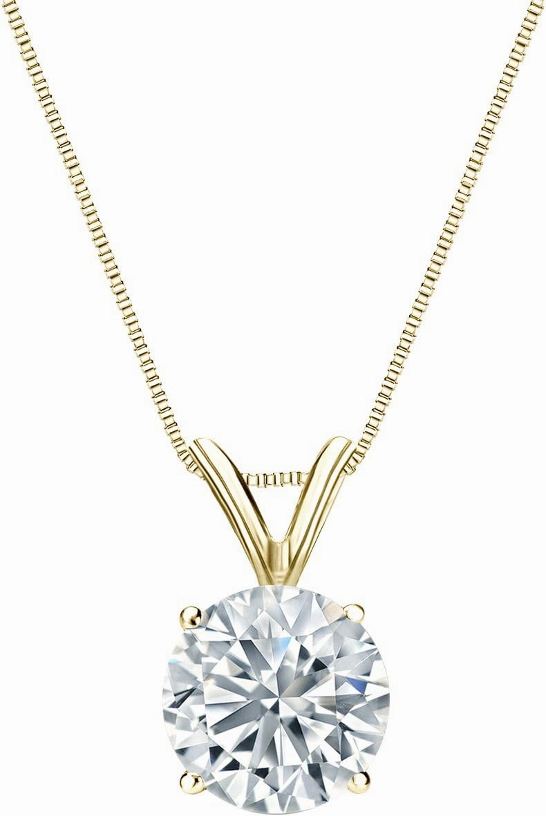 Diamond Wish 18k Yellow Gold Round Solitaire Diamond Pendant Necklace (1/2cttw, J-K, I1-I2) 4-Prong Basket, 18-inch Box Chain