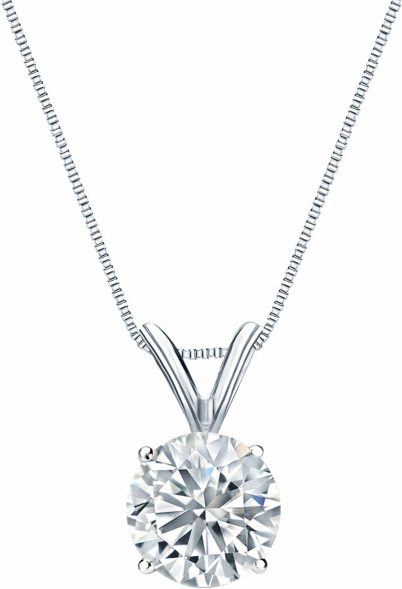 Diamond Wish Platinum Round Solitaire Diamond Pendant Necklace (3/4cttw, H-I, I1-I2) 4-Prong Basket, 18-inch Box Chain