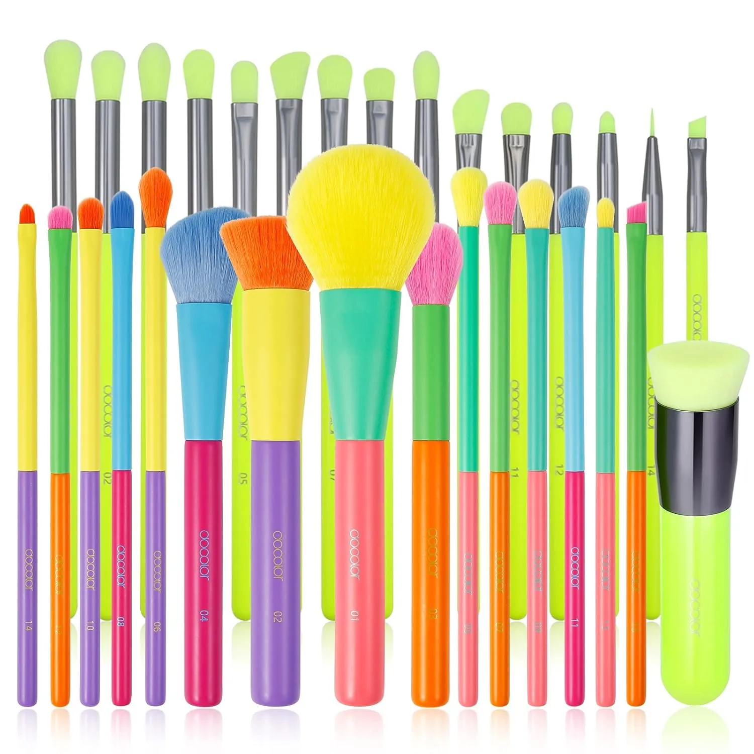 Docolor 15Pcs Eye Makeup Brushes Set   15Pcs Colourful Makeup Brush Set   Flat Top Kabuki Foundation Brush Premium Kabuki Foundation Blending Face Powder Synthetic Makeup Brush Set
