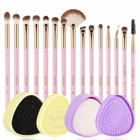Docolor 15Piece Eye Makeup Brushes   Makeup Brushes Cleaner Set,Soft Synthetic Hairs Professional Eye Shadow Blending Brush Set with Solid Soap Cleanser & Color Removal Sponge & Silicone Brush Cleaner