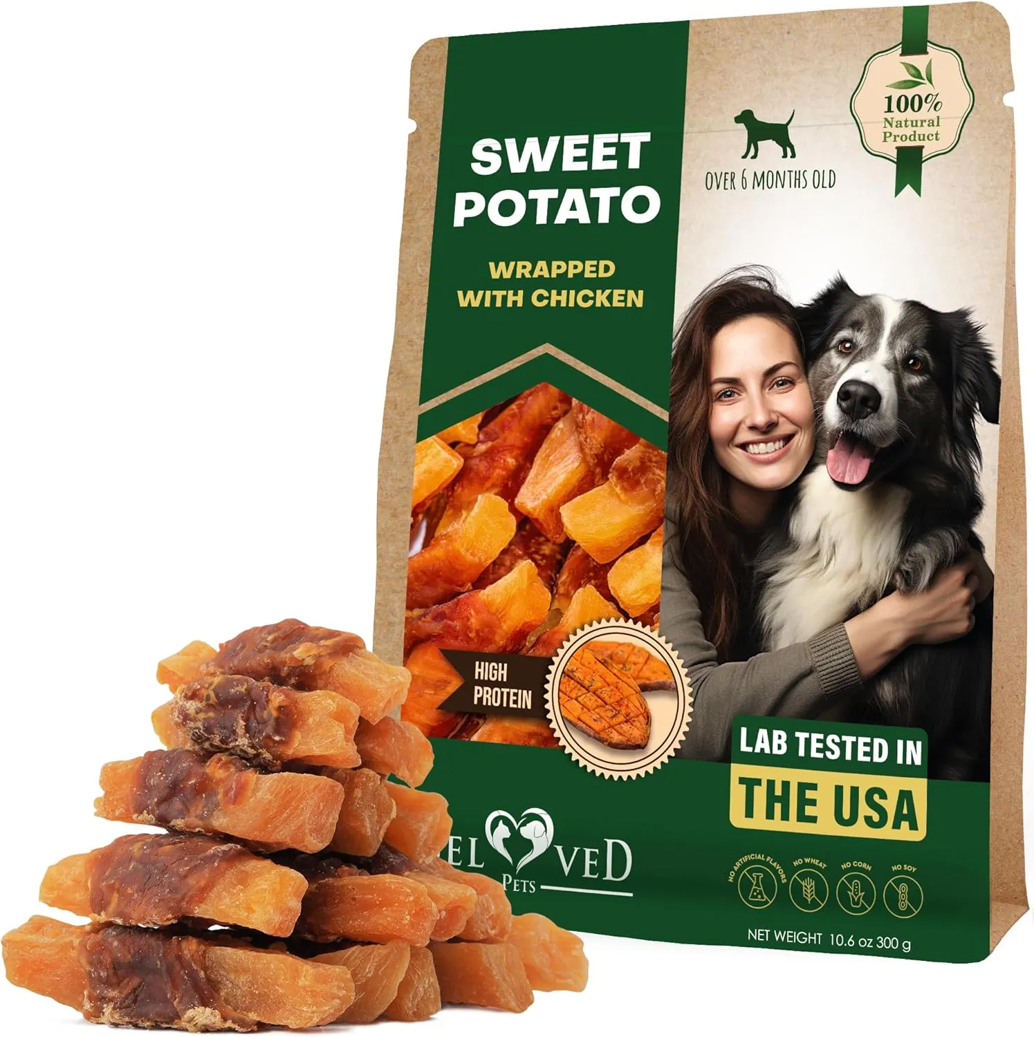 Dog Sweet Potato Wrapped with Chicken & Pet Natural Chew Treats - Grain Free Organic Meat & Human Grade Dried Snacks in Bulk - Best Twists for Training Small & Large Dogs - Made for USA (Sweet Potato)