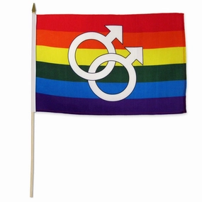 Double Mars Rainbow 12x18in Stick Flag