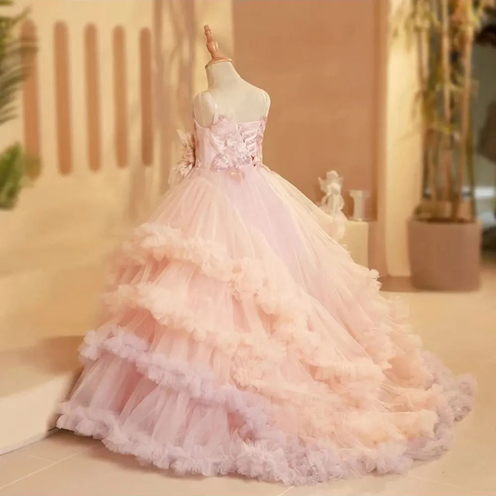 DreamyVow Luxury Blush Flower Girl Dress Feathers Arabic Princess J246