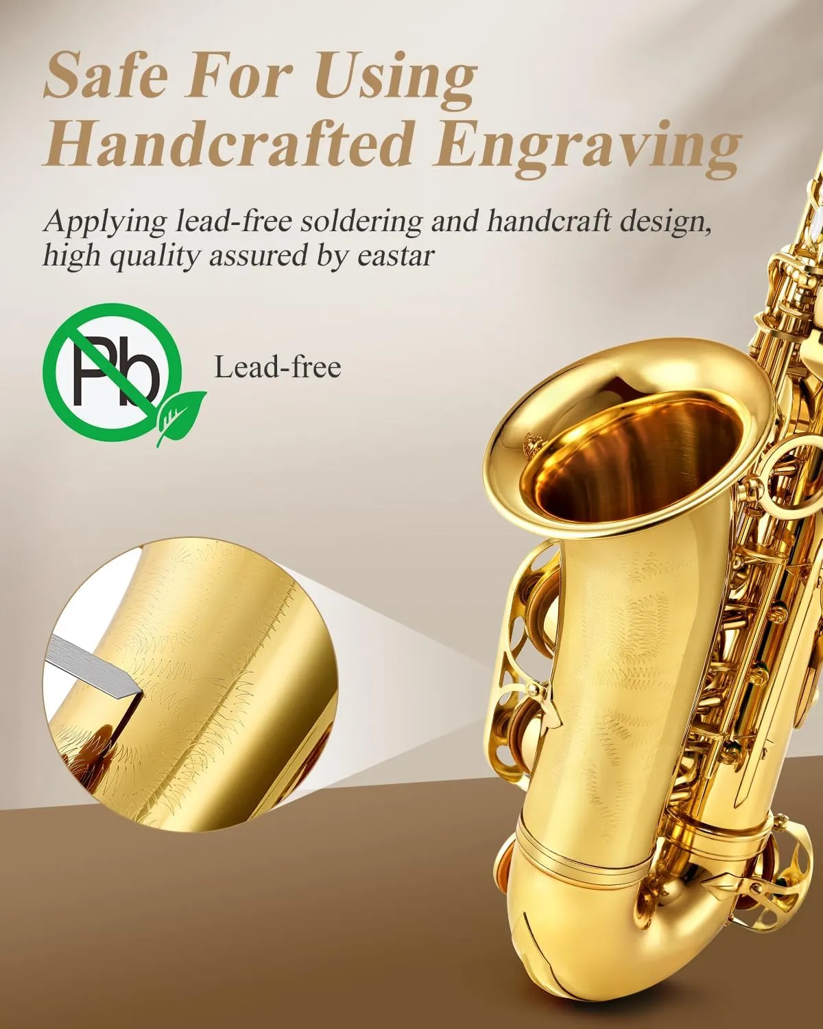 Eastar AS-Ⅱ Student Alto Saxophone E Flat Gold Lacquer Alto Beginner Sax Full Kit With Carrying Sax Case Mouthpiece Straps Reeds Stand