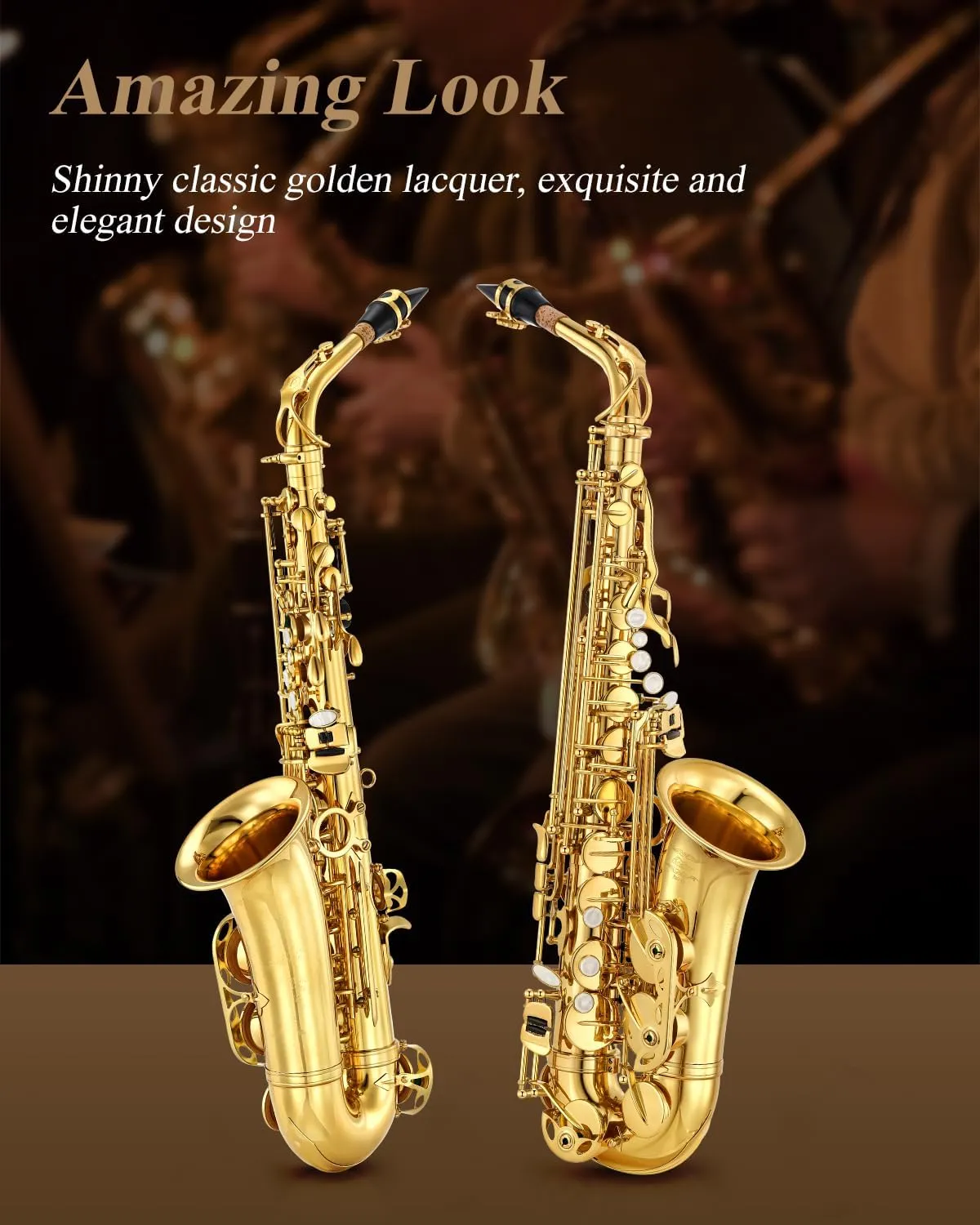 Eastar AS-Ⅱ Student Alto Saxophone E Flat Gold Lacquer Alto Beginner Sax Full Kit With Carrying Sax Case Mouthpiece Straps Reeds Stand