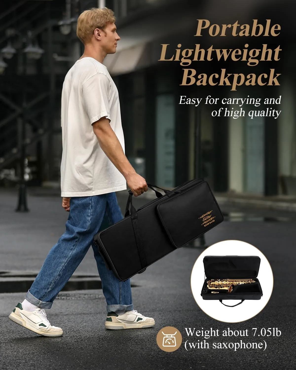 Eastar AS-Ⅱ Student Alto Saxophone E Flat Gold Lacquer Alto Beginner Sax Full Kit With Carrying Sax Case Mouthpiece Straps Reeds Stand