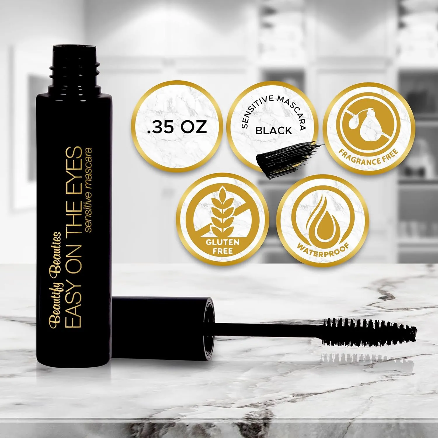 EASY ON THE EYES Sensitive Eye Mascara By Beautify Beauties - Hypoallergenic Mascara For Contact Lens Wearers – Non-irritating, Fragrance-free Mascara For Natural Looking Lashes- 0.35 oz