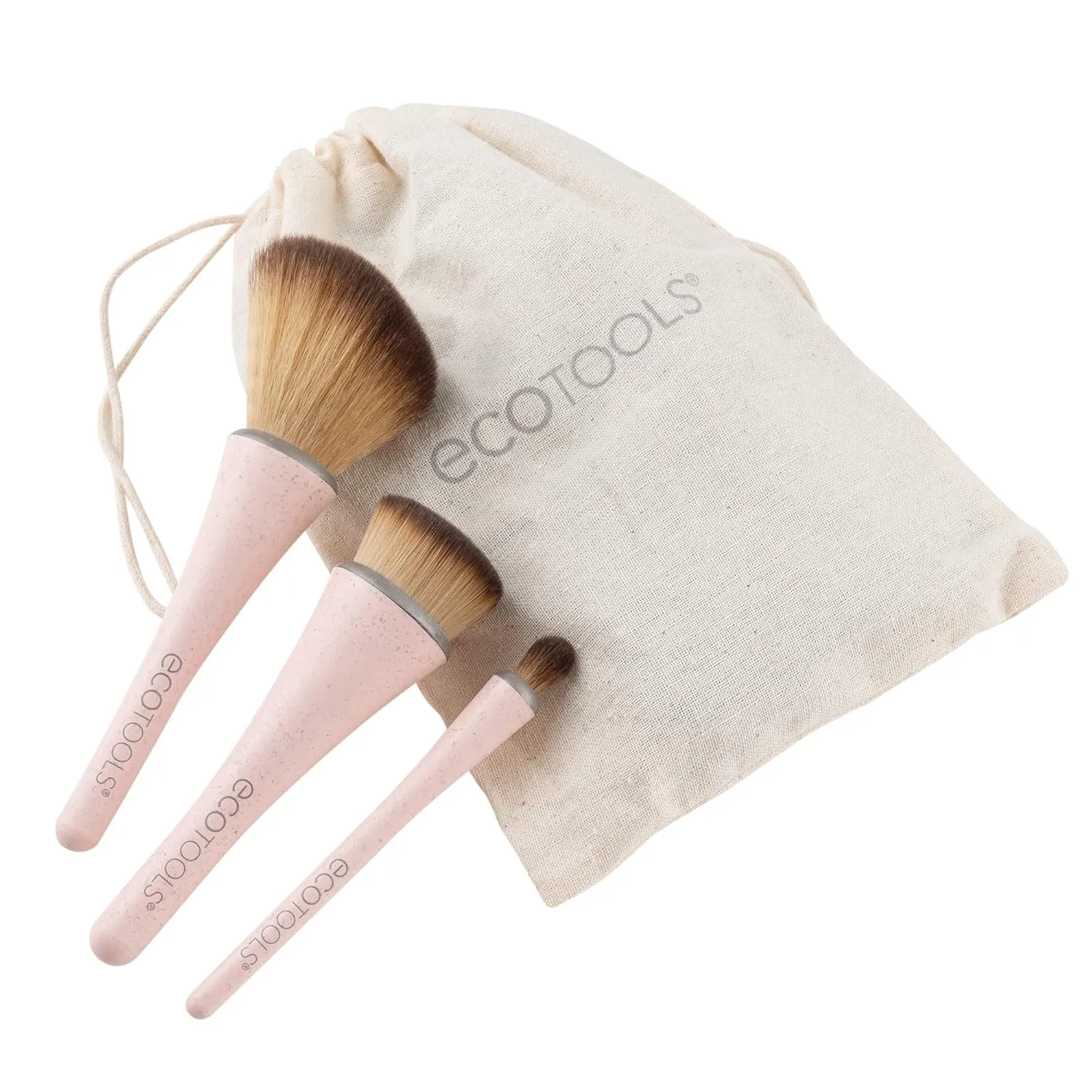 EcoTools 360 Ultimate Compact Hemp Makeup Brush Set with   Makeup Travel Bag, Set of 3 Brushes