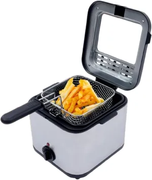 Electric Deep Fryer, 110V/50Hz 1000W Stainless Steel Fryer with Basket and Lid 2.5L Deep Fryer Pot Adjustable Temperature Dishwasher Safe Parts Countertop for Kitchen
