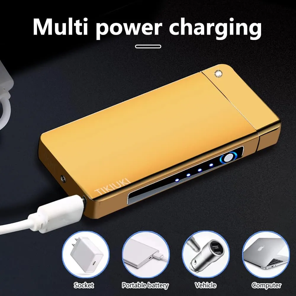 Electric Plasma Dual Arc Lighter - Flameless Windproof Electronic With Smart Chip for Candle, Incense Stick, Outdoor Camping (Golden)
