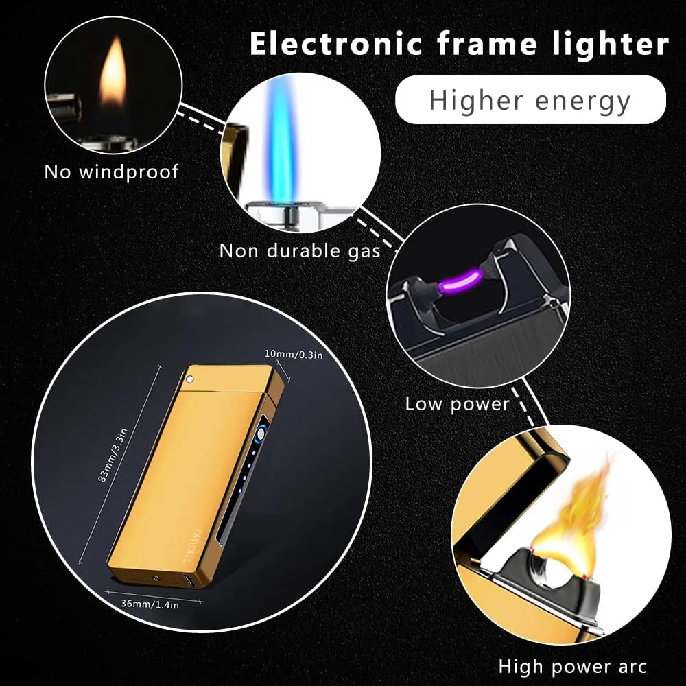 Electric Plasma Dual Arc Lighter - Flameless Windproof Electronic With Smart Chip for Candle, Incense Stick, Outdoor Camping (Golden)