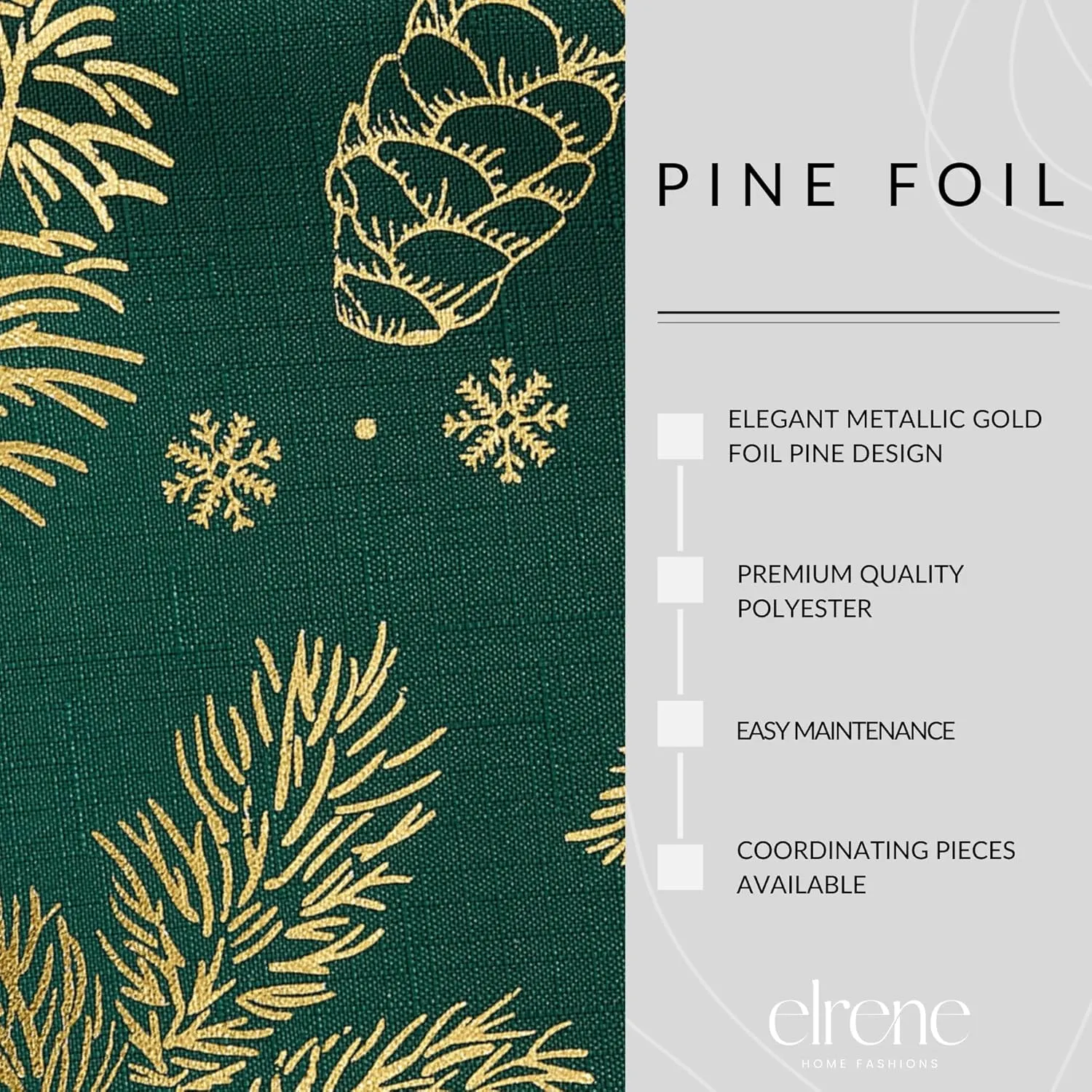 Elrene Home Fashions Pine Leaf Metallic Foil Printed Fabric Holiday/Christmas Rectangle Dining Tablecloth, 60"x84"
