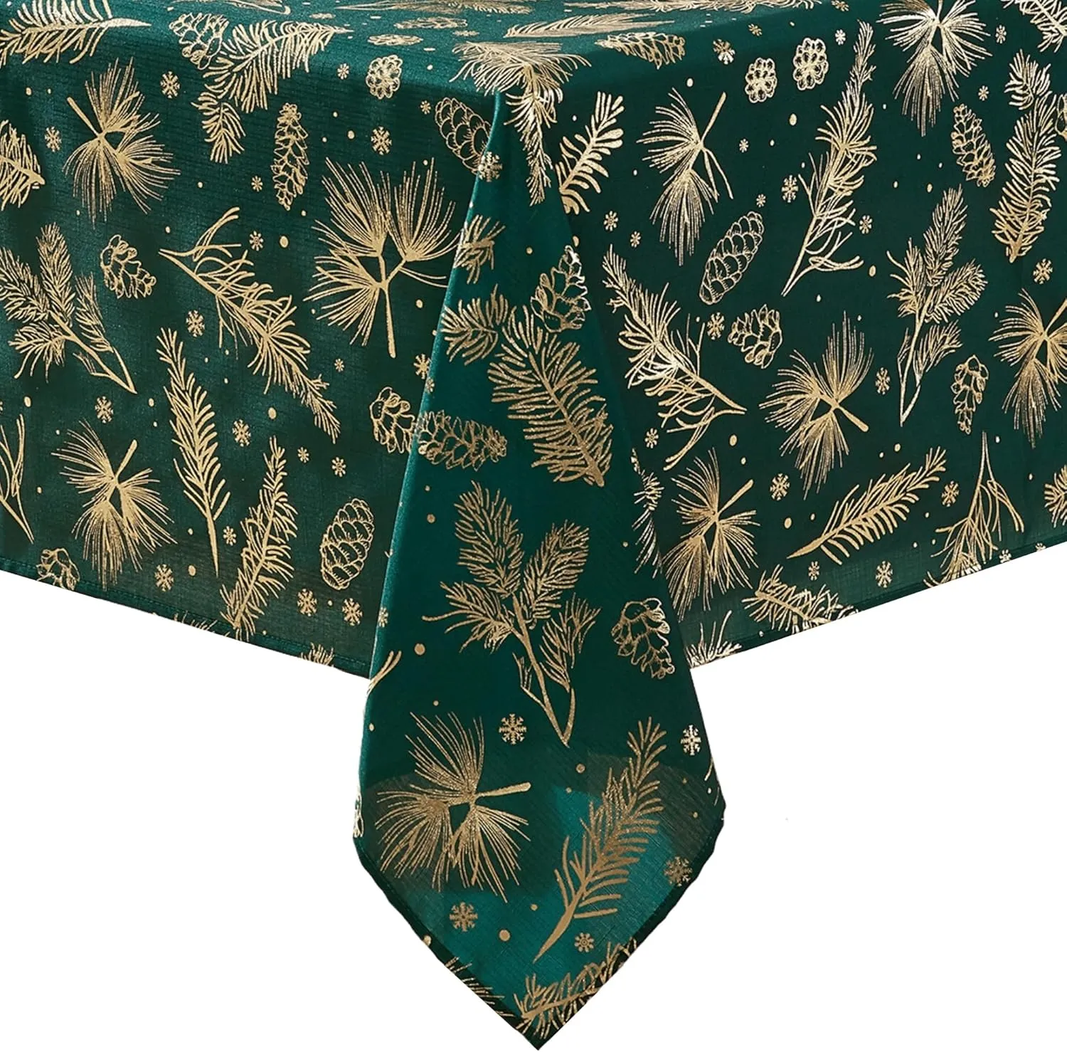 Elrene Home Fashions Pine Leaf Metallic Foil Printed Fabric Holiday/Christmas Rectangle Dining Tablecloth, 60"x84"