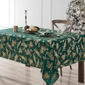 Elrene Home Fashions Pine Leaf Metallic Foil Printed Fabric Holiday/Christmas Rectangle Dining Tablecloth, 60"x84"