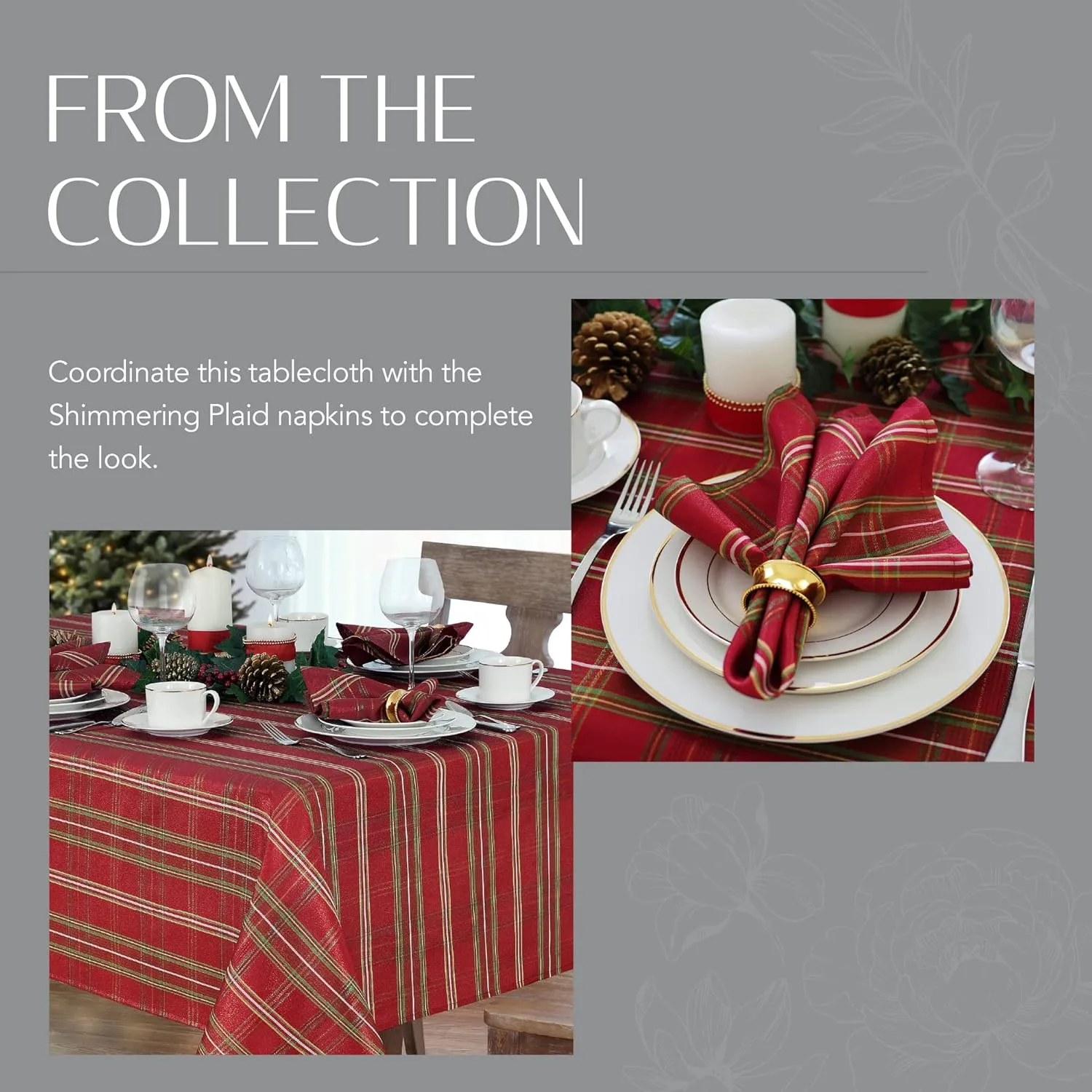 Elrene Home Fashions Shimmering Plaid Holiday Fabric Tablecloth, 60" x 120", Red