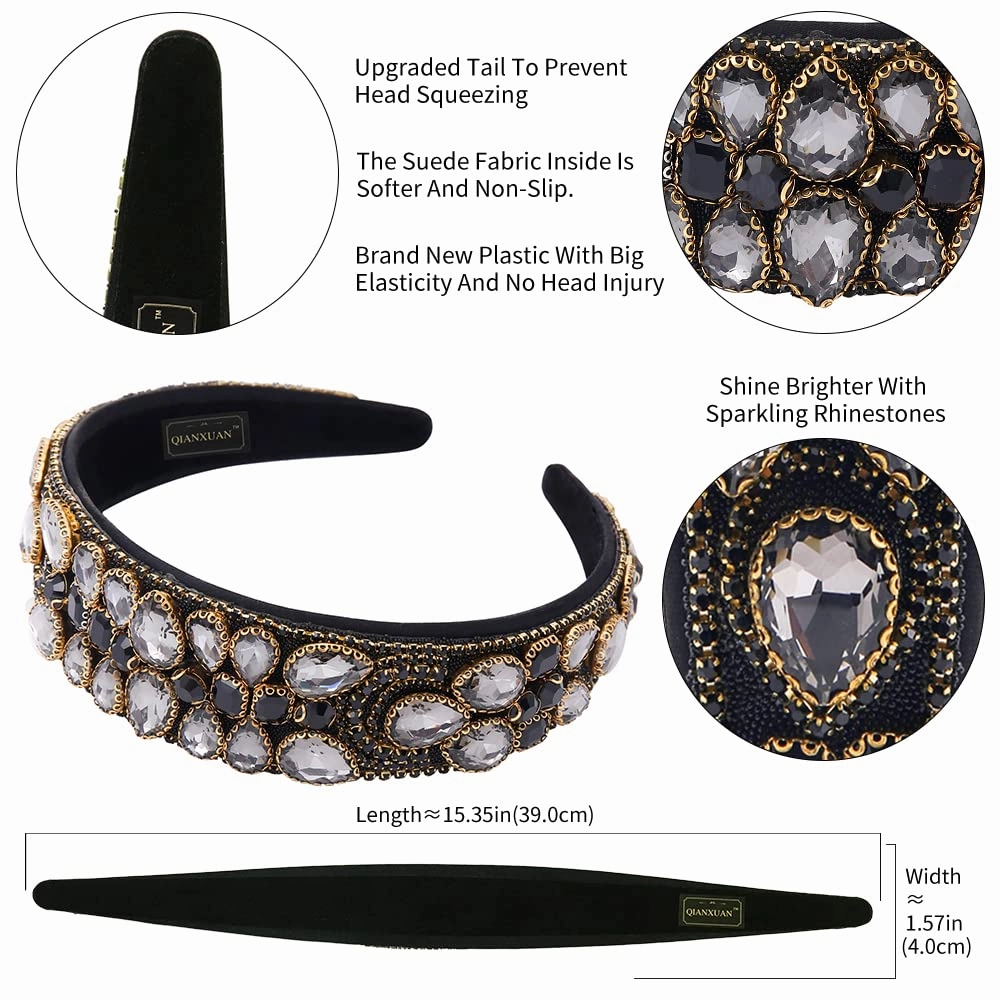 Embellished Rhinestones Headbands, Women's Hair Accessories, Fashion Crystal Beaded Headbands, Bling Chains Diamond Hairband, Party Girl Hair Hoop, Faux Gem, White, Black, Baroque