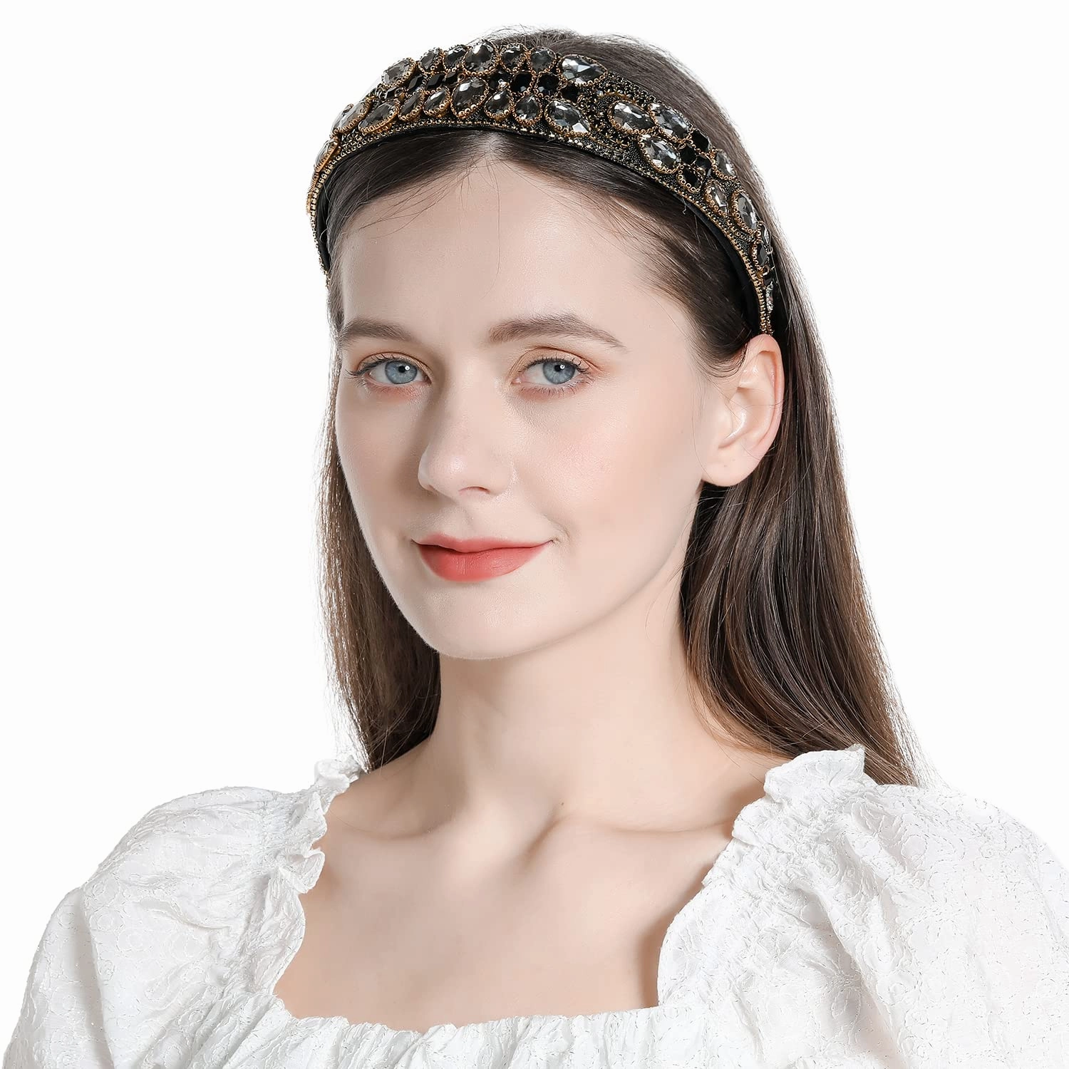 Embellished Rhinestones Headbands, Women's Hair Accessories, Fashion Crystal Beaded Headbands, Bling Chains Diamond Hairband, Party Girl Hair Hoop, Faux Gem, White, Black, Baroque